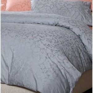 Cuddledown Oversized King Duvet Cover & 2 King Shams Blue Jacquard Lake Scroll